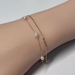 Double Layers natural Akoya baby Pearl bracelet in 18K solid gold