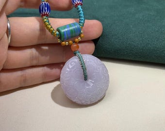 Translucent Purple Jadeite Donut Pendant: Hand-Carved Burmese Jadeite 2754