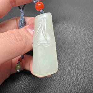 Chinese Jade white nephrite carved bamboo pendant super fine certified natural 0737