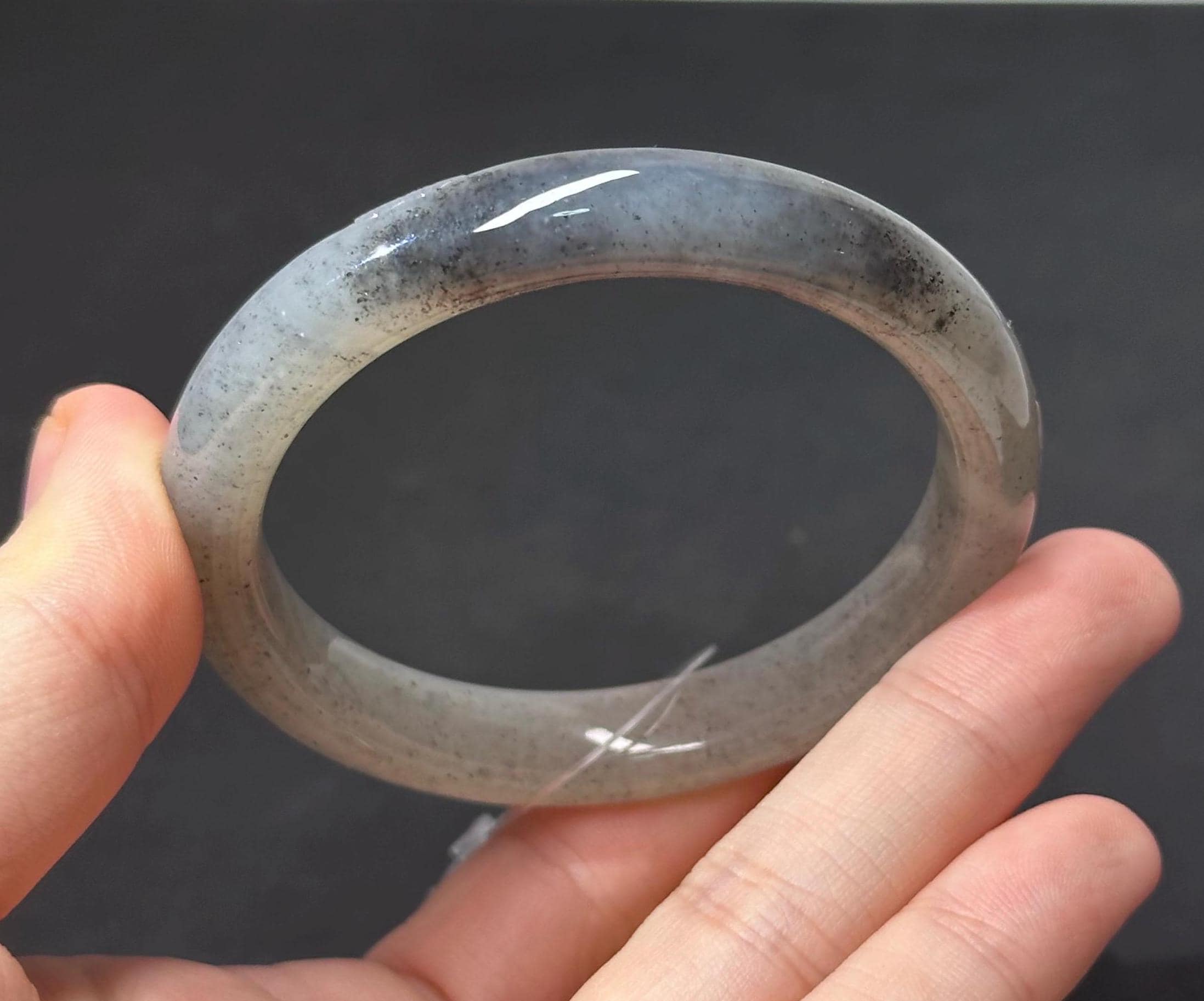 【中国呪具】木火土金水チャクラペンダント※ヒコ商品 54mm 籽料 Qinghua Spotted Black Ink Nephrite Jade Bangle