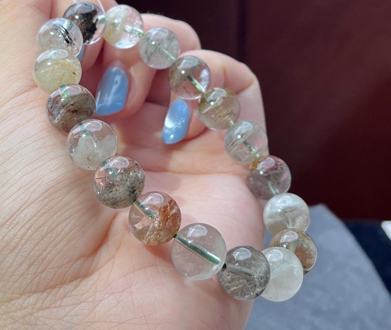 11mm Layered Phantom Garden Lodolite Garden Quartz Layered Garden Four Seasons Natural Phantom Quartz Bracelet 0337 千层四季幽灵 image 3