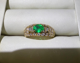 18K Gold certified Colombian Emerald diamond ring 0.6ct US6
