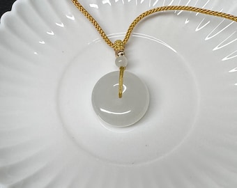 Chinese white Jade Safty Lock Donut nephrite pendant necklace certified natural SJ 1093
