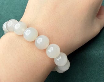 Bransoletka z białego jadeitu 12 mm z certyfikatem naturalnym 0988