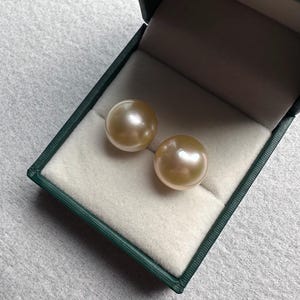 12.3mm South Sea light gold pearl strong lustre in 18K gold posts stud earrings with certificate