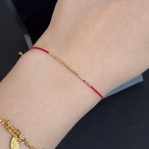 Minimalist 18K Gold Tube Red String Bracelet – Adjustable Lucky Cord Jewelry with certificate 3110