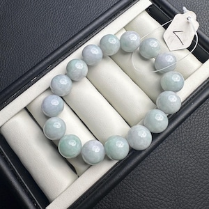 12.4mm Type A Burmese green jadeite bracelet semi-translucent with certificate 2371