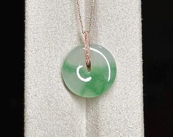 Type A Translucent Sweet Green Jadeite donut in 18K solid rose gold with natural diamonds pendant necklace certified natural 6594