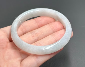 57.6mm Type A Burmese Jade semi-translucent carving lotus bangle certified natural #0314