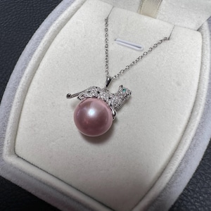 Leopard pendant 13mm Natural Edison pearl silver with rhinestones