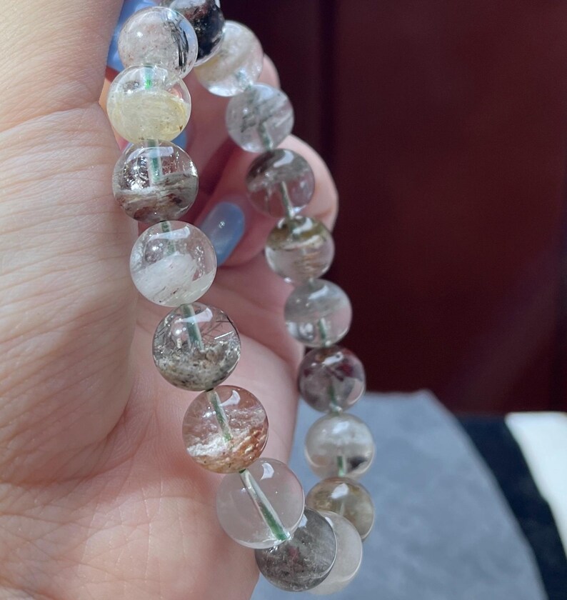 11mm Layered Phantom Garden Lodolite Garden Quartz Layered Garden Four Seasons Natural Phantom Quartz Bracelet 0337 千层四季幽灵 image 4