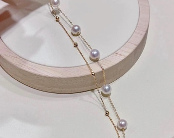 Bransoletka z pereł Akoya 18K złota, regulowana, 7 mm | Certyfikowana japońska perła Akoya | Delikatna, warstwowa bransoletka | Prezent z wysokiej jakości biżuterii