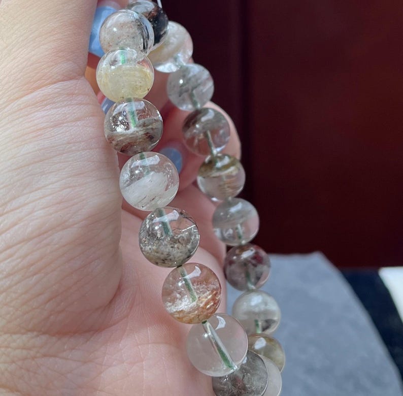 11mm Layered Phantom Garden Lodolite Garden Quartz Layered Garden Four Seasons Natural Phantom Quartz Bracelet 0337 千层四季幽灵 image 5