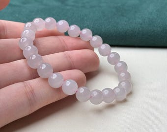 8 mm Ou Fen pink nephrite round bead bracelet certified natural 藕粉 2628