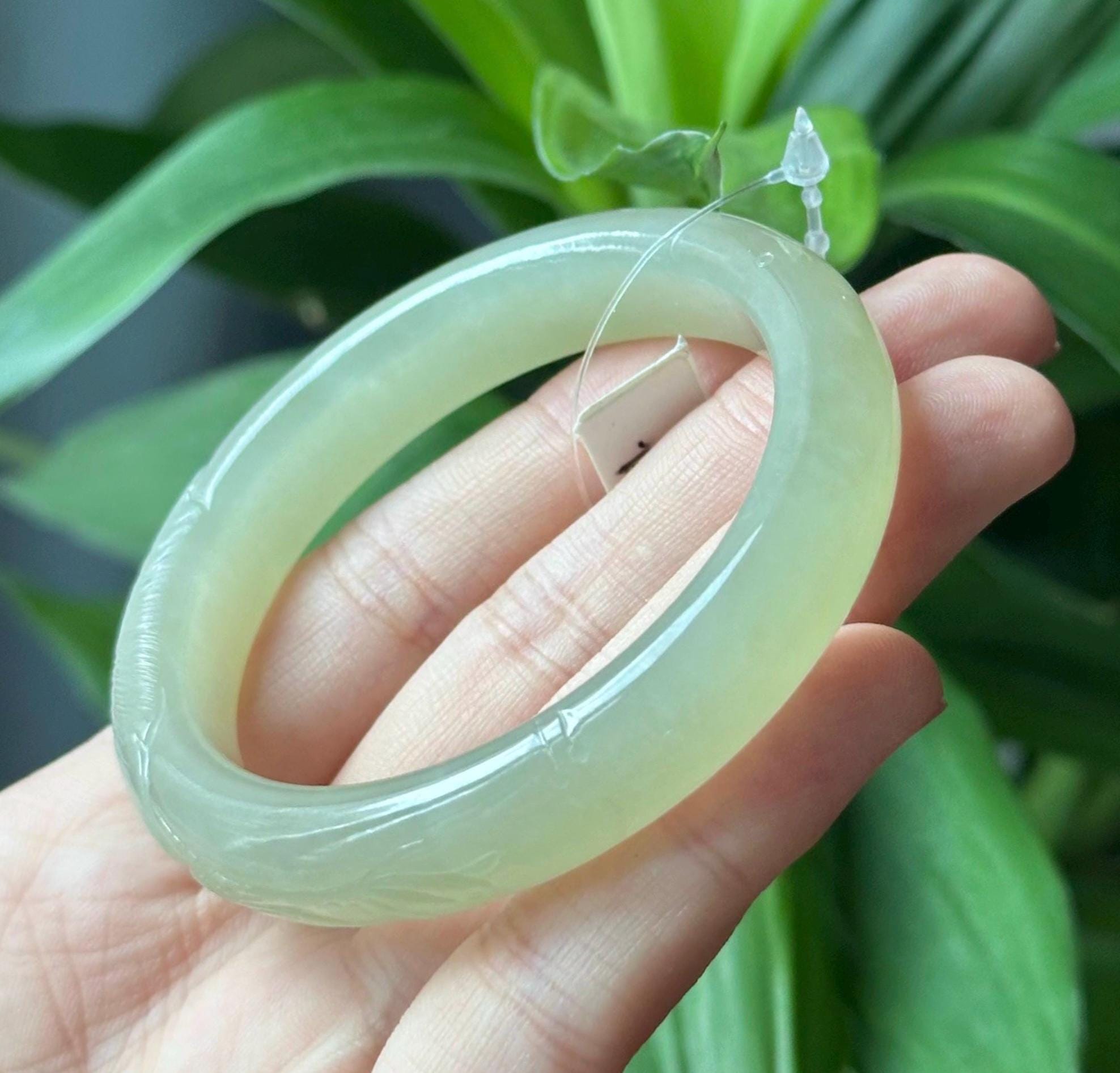 53mm Qing Shui nephrite translucent Honey Water translucent jade carved bangle certified natural #2440
