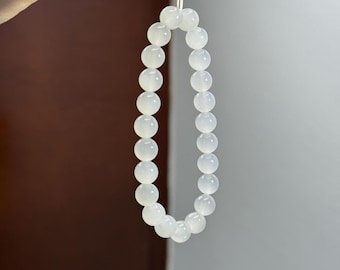 8mm Cat's eye Jade bracelet | Translucent White Nephrite | Natural Gemstone certified natural 3670 高冰白 起转光