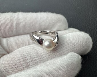 Authentique bague MIKIMOTO sertie de perles Akoya en or blanc 18 carats US5.5