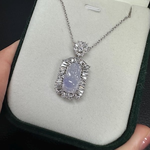 Type A translucent purple jadeite carving Cai Shen wealth protection sterling silver with rhinestones pendant certified natural 财神翡翠紫罗兰