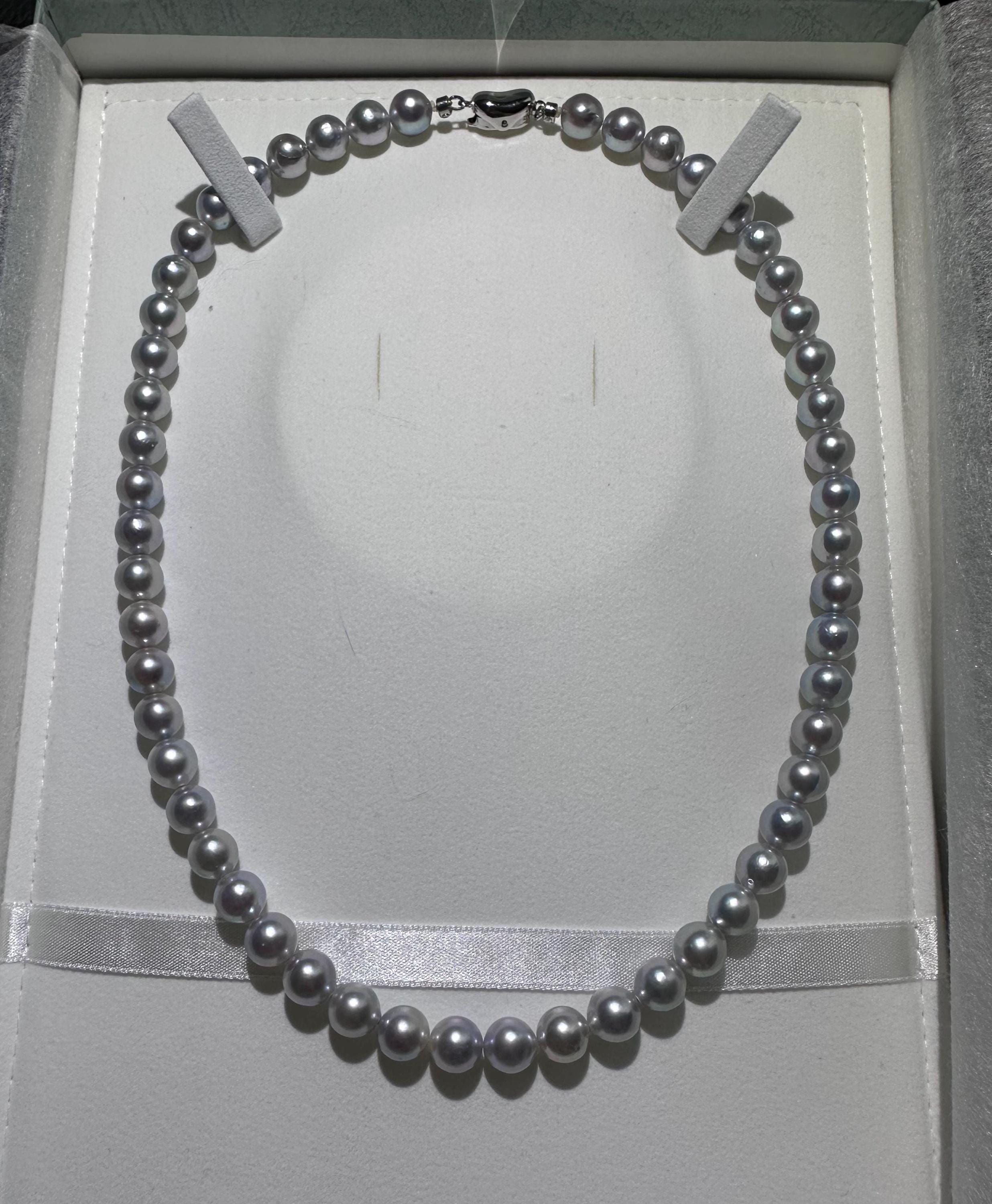 Collana Di Perle Akoya: Argento S925, Perla Blu-grigio E Ciondolo Con Zirconi Cubici - Italia