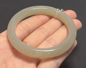 54mm Hetian Qinghai Honey water nephrite Bangle carving lucky clouds certified natural #2462