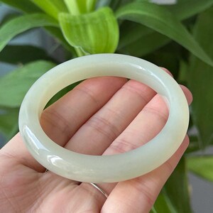 54.5mm Milky fine jade greenish warm white nephrite Bangle certified natural SJ 2135