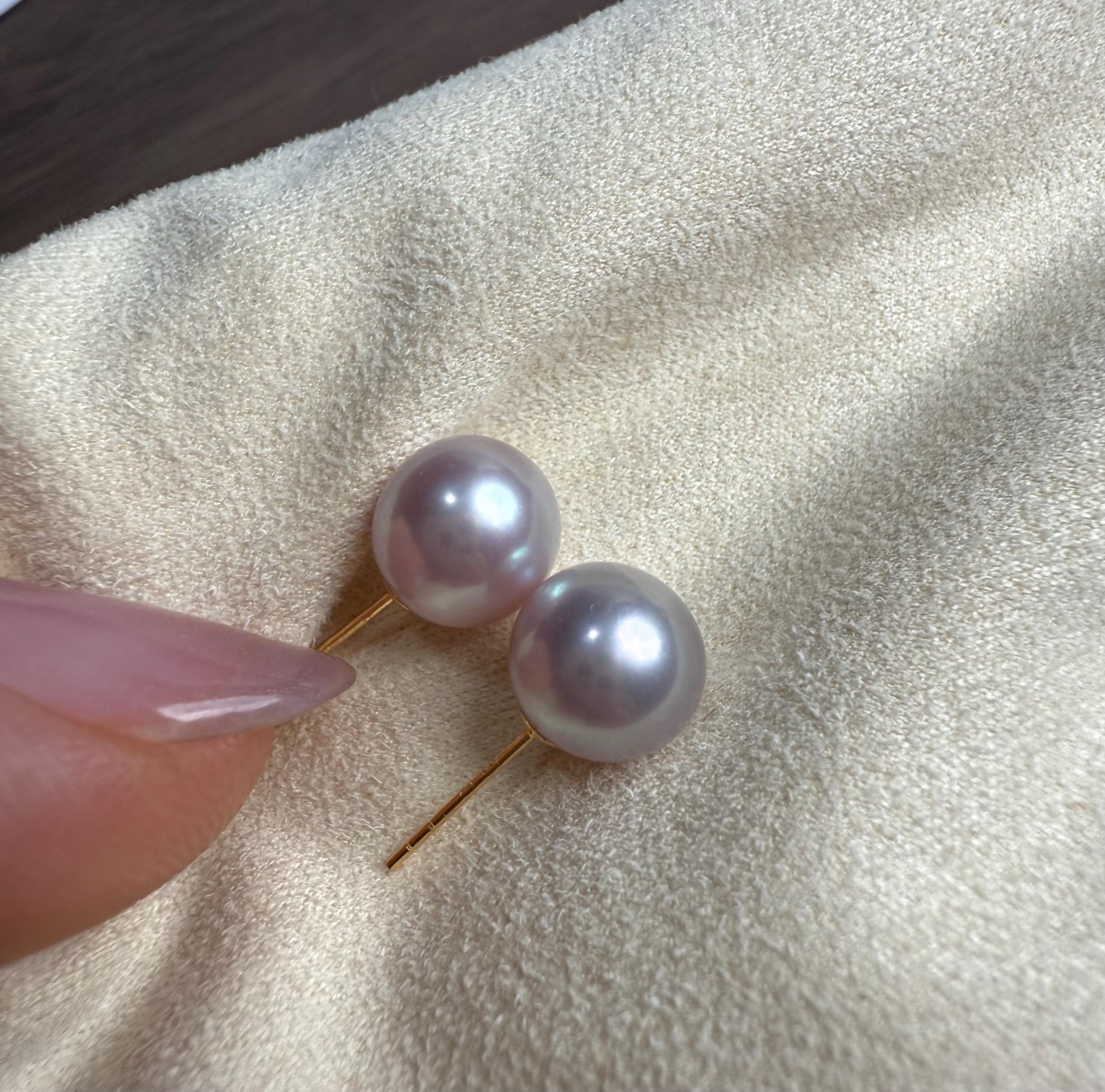 18Kゴールド 8.5mm エジソンパープルパール スタッドピアス 証明書付き