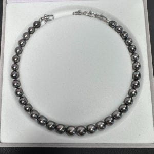 Tahitian Strong Luster Gunmetal Black pearl necklace GGS Japan certified EC7697