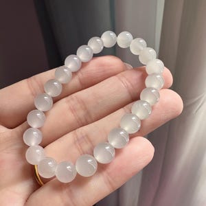 8 mm Katzenauge Jade Armband | Durchscheinender weißer Nephrit | Natürlicher Edelstein, zertifiziert natürlich 3670 高冰白 起转光 Bild 12