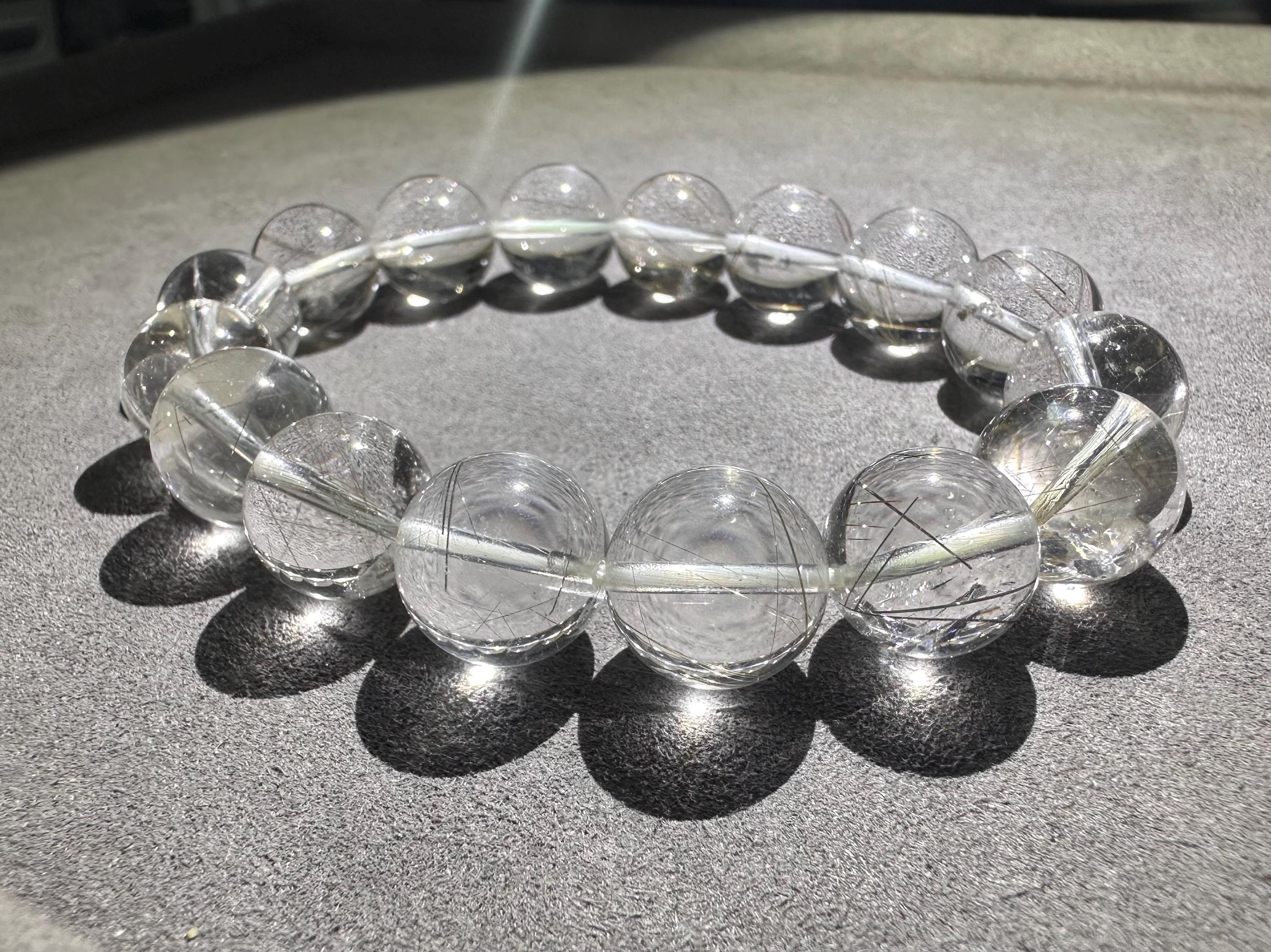 13 mm 5A 天然シルバールチルクォーツブレスレット、シルバーニードル 
