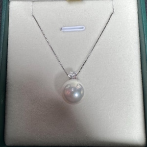 Gem Quality 11mm Edison white Pearl in 18k solid white gold with zircon pendant certified natural 3848