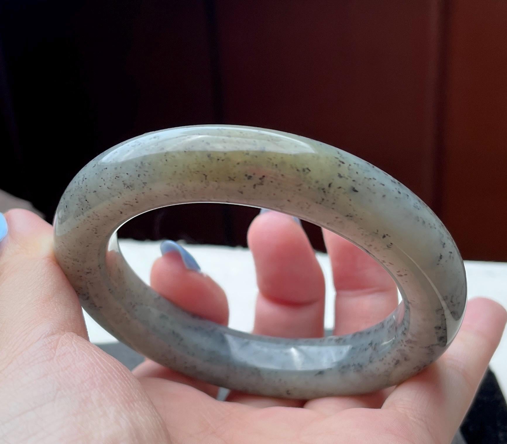 60mm Sugar Qing Hua Nephrite Bangle | Oily River Jade Certified