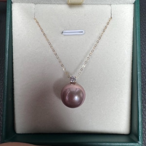 12mm Purple Edison pearl rainbow strong luster 18K solid yellow gold pendant necklace with certificate 4847