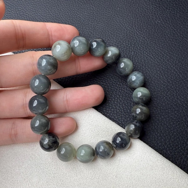 Lou Lan tricolor Qing Hua sugar jade 12mm bracelet certified natural 2472 楼兰翠青花