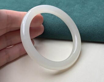 Brazalete de jade chino nefrita blanco translúcido de 57 mm, certificado como natural 7900.