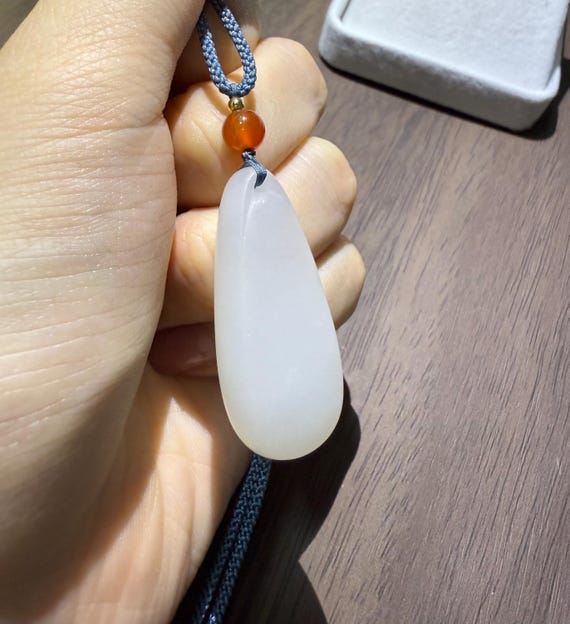 Wu Shi Pai trouble free white Jade pendant charm certified natural 0729