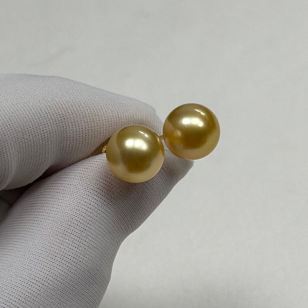 10mm South sea rich gold pearl High quality 18K gold earrings