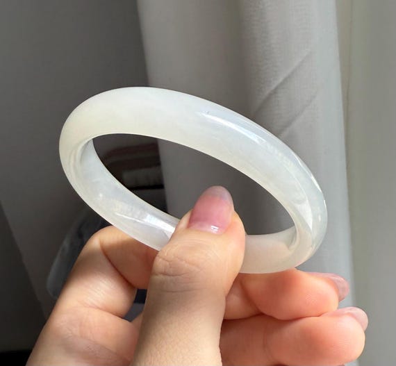 57.6 mm 半透明ホワイト翡翠バングル 認定天然 4281 - Etsy 日本