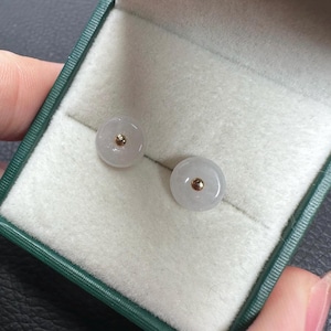 Type A White Burmese jadeite setting 18K yellow gold stud earrings