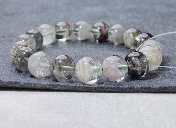 11mm Layered Phantom Garden Lodolite Garden Quartz  Layered Garden Four Seasons Natural Phantom Quartz Bracelet  0337 千层四季幽灵