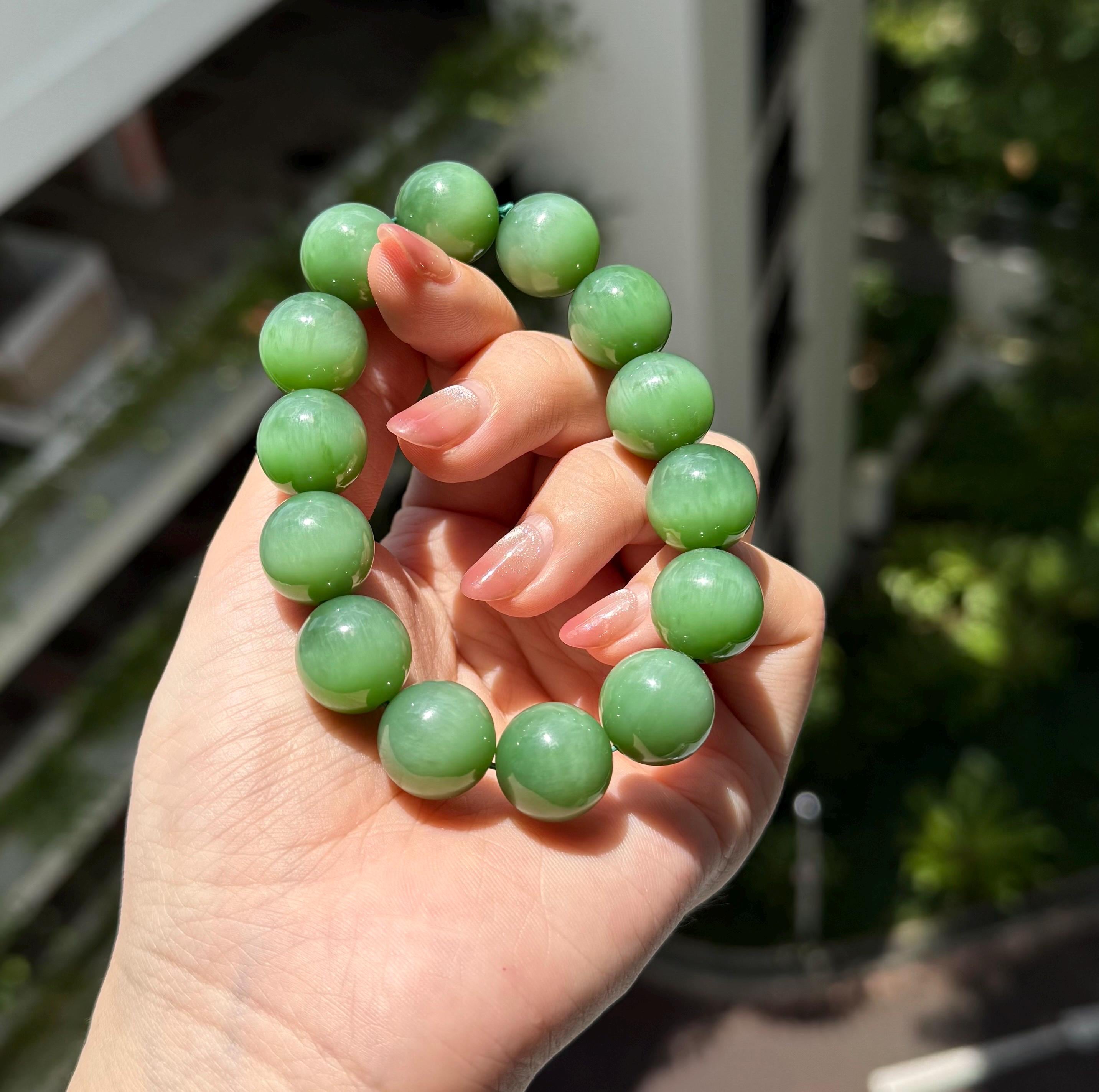 キャッツアイグリーンシャトヤント天然シベリアグリーン翡翠15mm