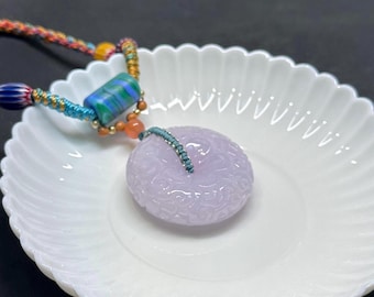 Translucent Purple Jadeite Donut Pendant: Hand-Carved Burmese Jade