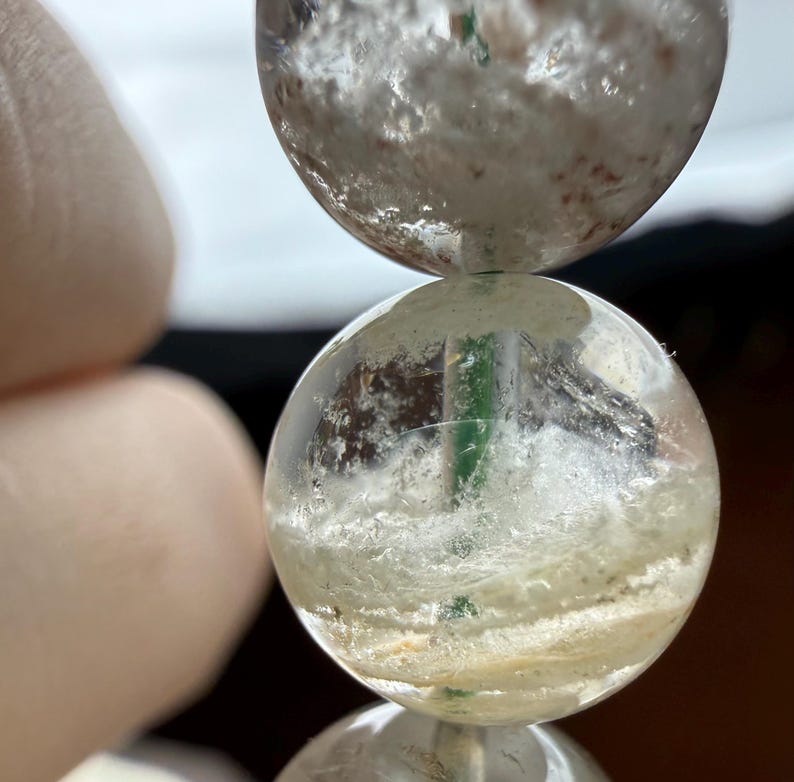 11mm Layered Phantom Garden Lodolite Garden Quartz Layered Garden Four Seasons Natural Phantom Quartz Bracelet 0337 千层四季幽灵 image 13