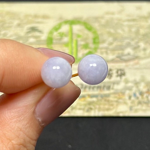 8-9mm Type A Purple lavender Jadeite round bead earrings sterling silver