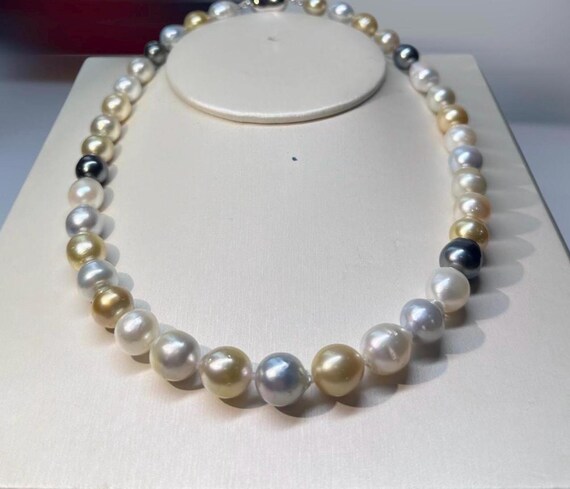 Set Collana E Orecchini Perle Conchiglia Rotonde 8 Mm, Placcato Oro, Bianco Mare Del Sud
