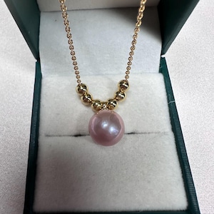 10mm Natural Edison Pink pearl pendant necklace gold plated
