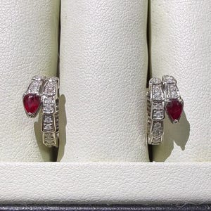 18K Gold Pigeon Blood Ruby circle diamond earrings with certificate