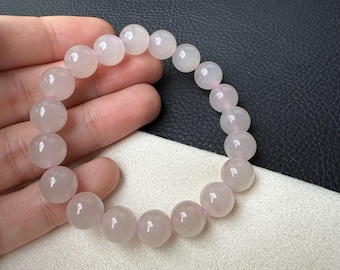 10 mm Ou Fen pink nephrite round bead bracelet certified natural 藕粉 0950