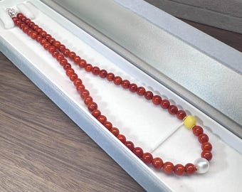 Persimmon Red 6mm Solid Waxi Nan Hong round bead necklace certified natural 满肉瓦西南红 1185