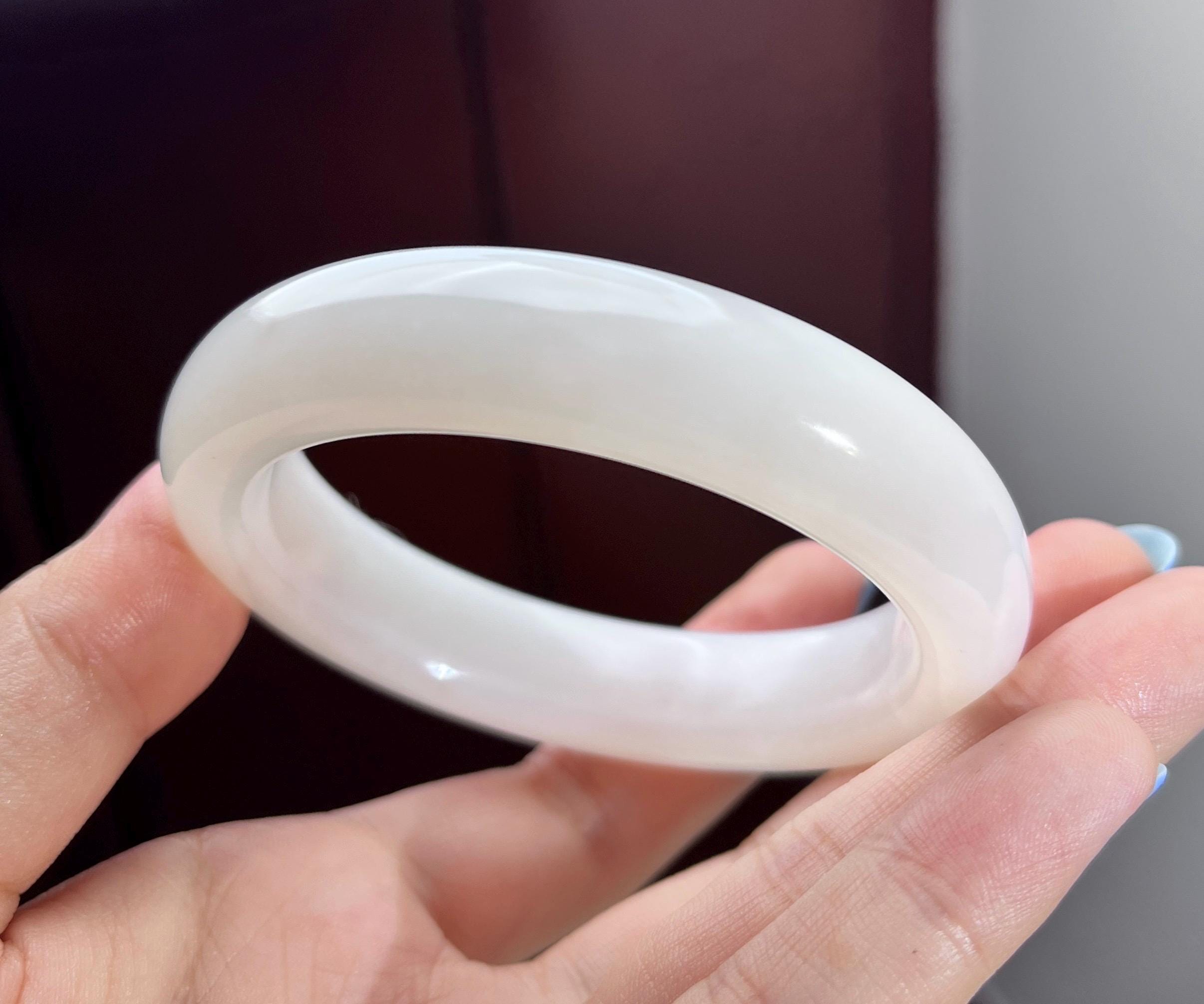 59 mm ホワイト ネフライト バングル ファット マトン ジェイド認定