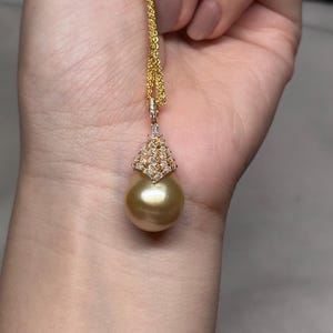 Holiday Special 15.5mm South Sea gold pearl setting sterling silver gold plated pendant